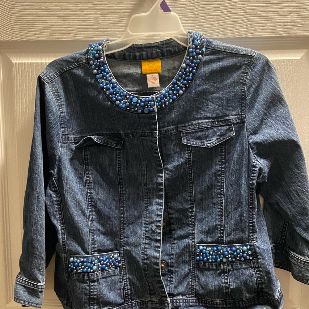 Ruby Rd. Blue Beaded Denim Jacket